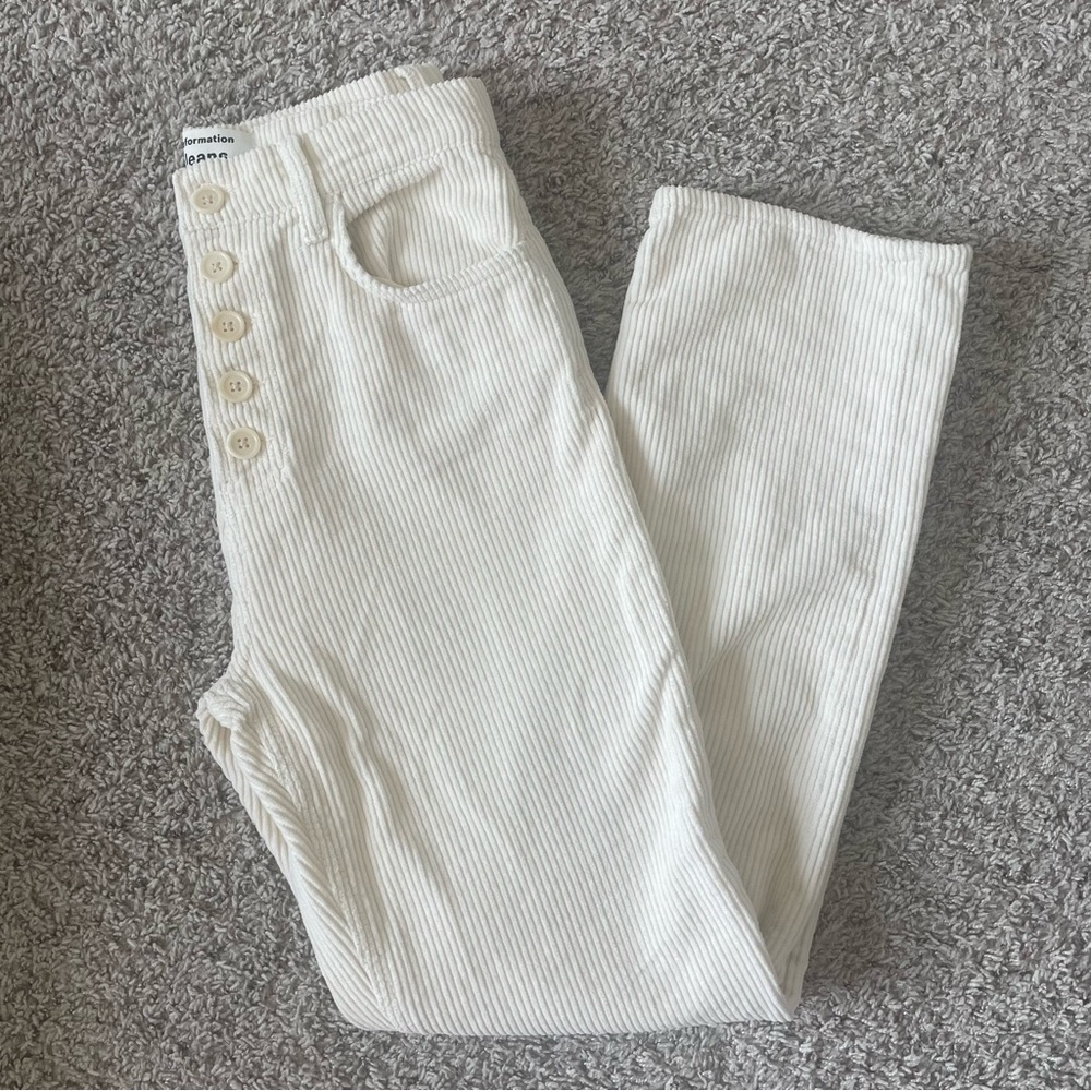 Reformation Cynthia Button Fly High Rise Straight Corduroy Pants in Cream - Picture 5 of 10